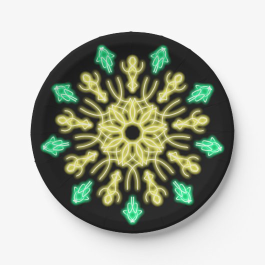 Gelbe und grüne neonale Blume Pappteller (Vorderseite)
