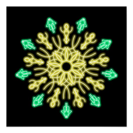 Gelbe und grüne neonale Blume Poster (Vorderseite)