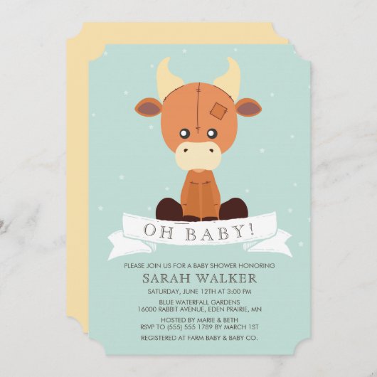 Gelbe und grüne neutrale Babydusche Einladung (Vorne/Hinten)