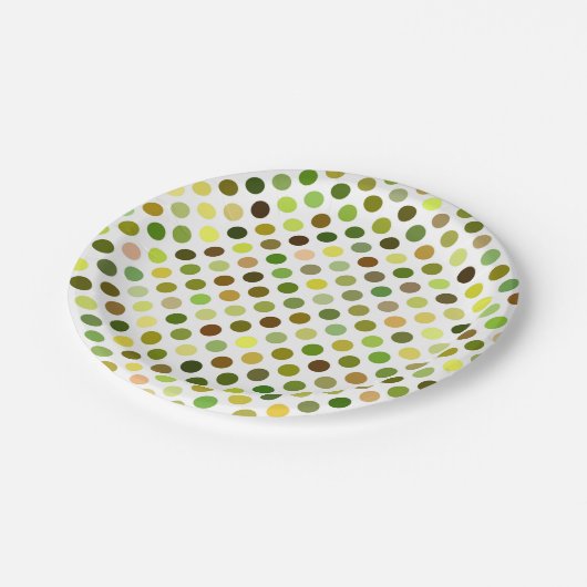Gelbe und grüne Punkte Pappteller (Schrägansicht)