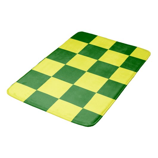 Gelbe und grüne Quadrate Badematte (Schrägansicht)