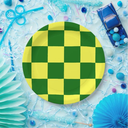 Gelbe und grüne Quadrate Pappteller (Party)
