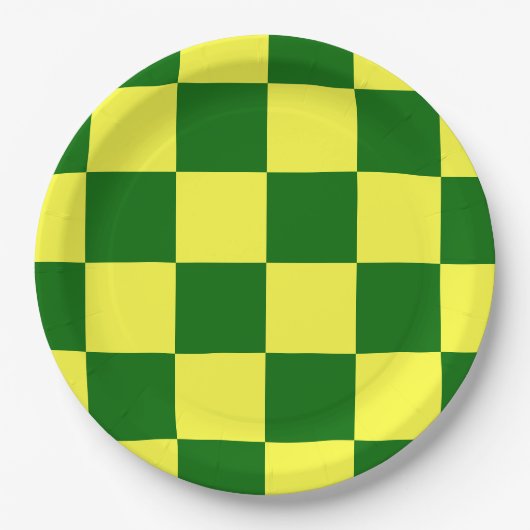 Gelbe und grüne Quadrate Pappteller (Vorderseite)