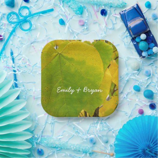 Gelbe und grüne Redbud-Blätter Pappteller (Party)