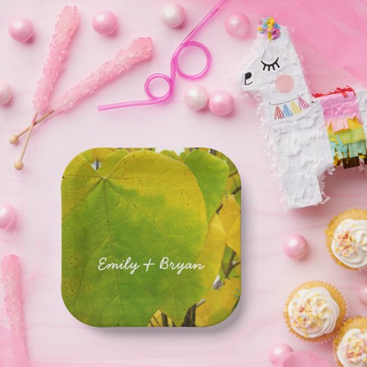 Gelbe und grüne Redbud-Blätter Pappteller (Party)