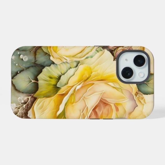 Gelbe und grüne riesige Rose iPhone 15 Hülle (Rückseite (Horizontal))