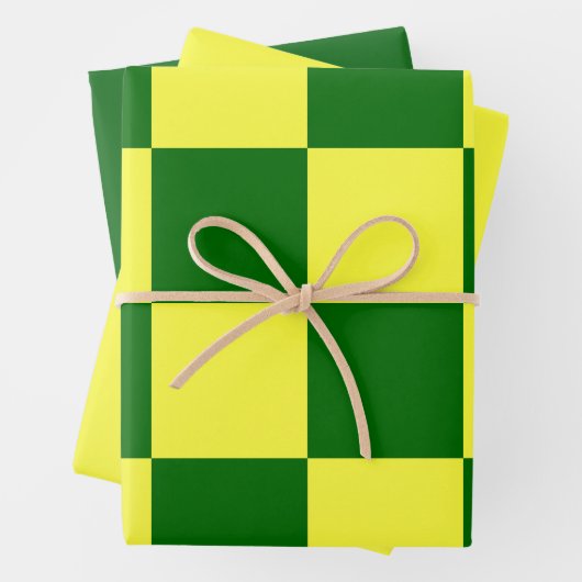 Gelbe und grüne Schachbretter Geschenkpapier Set (Beispiel)