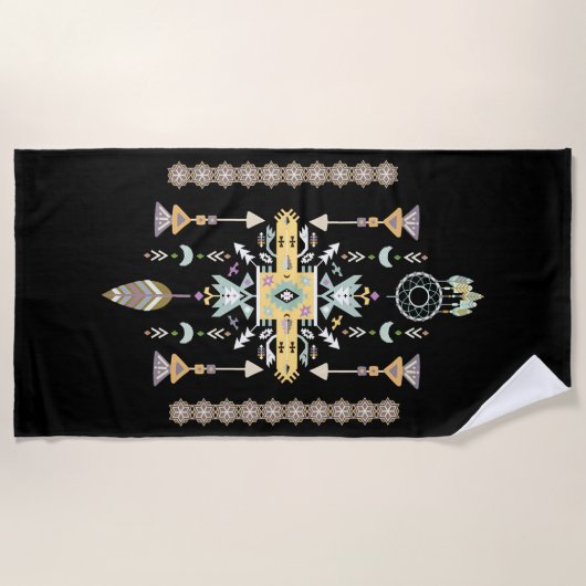 Gelbe und grüne Stammesgestaltung Strandtuch (Vorderseite)