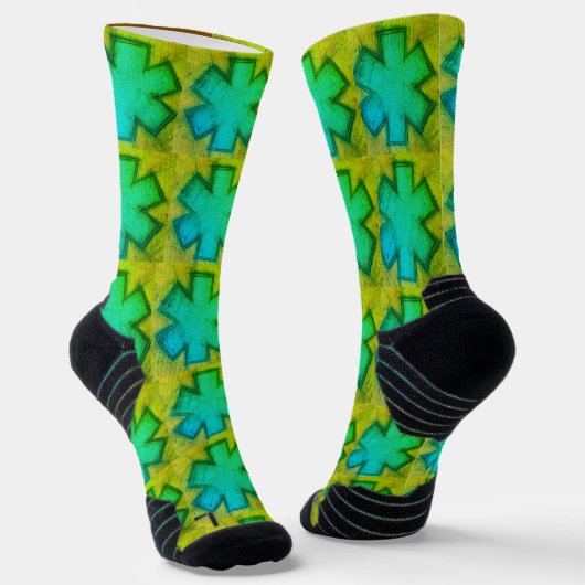 Gelbe und grüne "Star of Life"-Socken Socken (Gewinkelt)