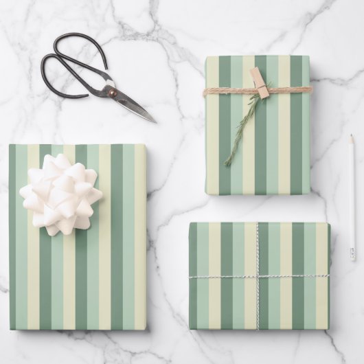 Gelbe und grüne Streifen Geschenkpapier Set (Vorderseite)