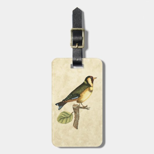 Gelbe und grüne Vögel auf einem kleinen Zweig Gepäckanhänger (Vorderseite vertikal)