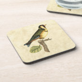 Gelbe und grüne Vögel auf einem kleinen Zweig Getränkeuntersetzer (Linke Seite)