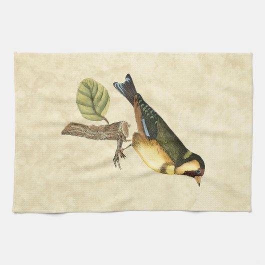 Gelbe und grüne Vögel auf einem kleinen Zweig Handtuch (Horizontal)