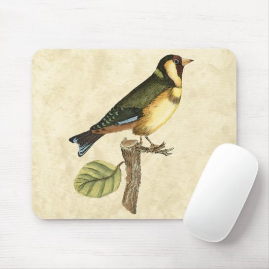 Gelbe und grüne Vögel auf einem kleinen Zweig Mousepad (Mit Mouse)