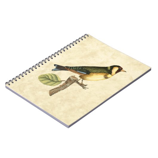 Gelbe und grüne Vögel auf einem kleinen Zweig Notizblock (Linke Seite)