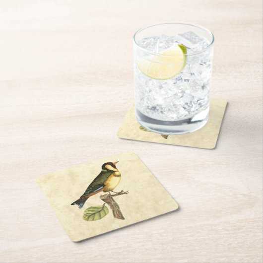 Gelbe und grüne Vögel auf einem kleinen Zweig Rechteckiger Pappuntersetzer (Vor Ort)