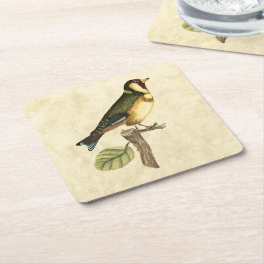 Gelbe und grüne Vögel auf einem kleinen Zweig Rechteckiger Pappuntersetzer (angewinkelt)