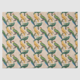 Gelbe und grüne Vögel auf Tan-Decoupage Seidenpapier
