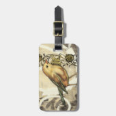 Gelbe und grüne Vögel im Vintagen Hintergrund Gepäckanhänger (Vorderseite vertikal)