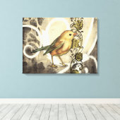 Gelbe und grüne Vögel im Vintagen Hintergrund Leinwanddruck (Insitu (Holzboden))