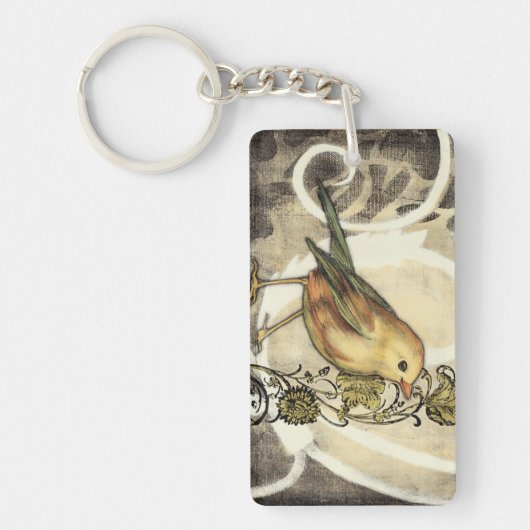 Gelbe und grüne Vögel im Vintagen Hintergrund Schlüsselanhänger (Vorderseite)