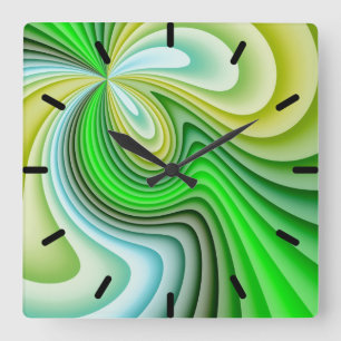 Gelbe und grüne Wellen Quadratische Wanduhr