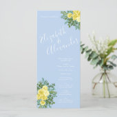 Gelbe und hellblaue Rose Vintage Frühjahrssonne Menükarte (Stehend Vorderseite)