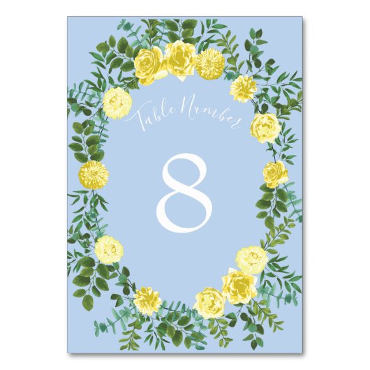 Gelbe und hellblaue Rose Vintage Frühjahrssonne Tischnummer (Rückseite)