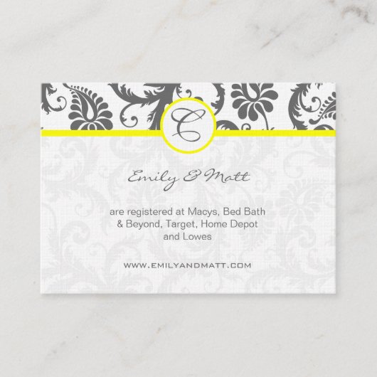 Gelbe und karkochgraue Damaskus-Hochzeitungs-Info- Begleitkarte (Vorderseite)