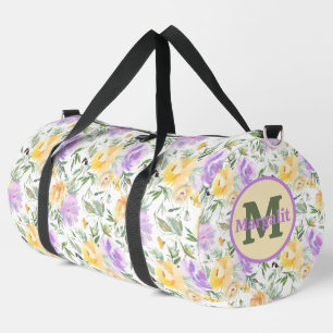 Gelbe und lavendelfarbene violette Blumenrosen gro Duffle Bag