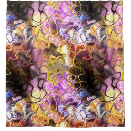 Gelbe und lila abstrakte Marmorfarbe Krawatte Duschvorhang (Vorderseite)