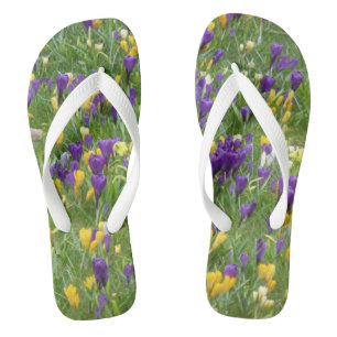 Gelbe und Lila Crocuses Erwachsene Flip Flops Badesandalen