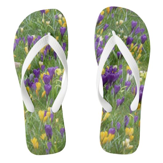 Gelbe und Lila Crocuses Erwachsene Flip Flops Badesandalen (Fußbett)
