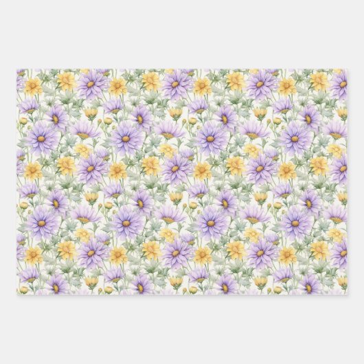 Gelbe und Lila Daisy-ähnliche Blume drucken Geschenkpapier Set (Vorderseite)