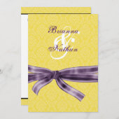 Gelbe und Lila Damask & Bow Hochzeit Einladung (Vorne/Hinten)