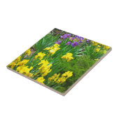Gelbe und Lila Iris-Blume - Flasche Fliese (Seite)