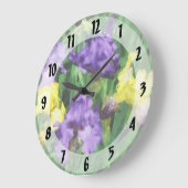 Gelbe und lila Iris Große Wanduhr (Winkel)