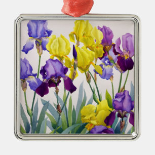 Gelbe und lila Iris Silbernes Ornament