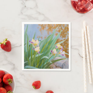 Gelbe und Lila Irische mit goldenem Licht Serviette