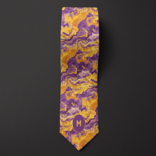 Gelbe und Lila marmorierte Monogramm Krawatte