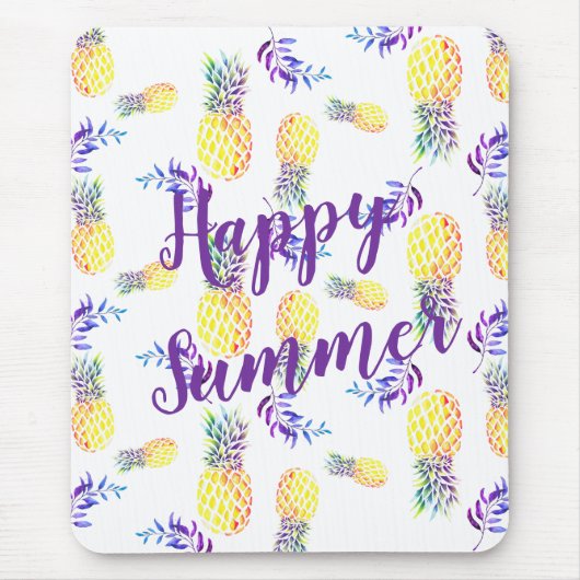 GELBE UND LILA PINEAPPLE GLÜCKLICH SOMMER MOUSEPAD (Vorne)