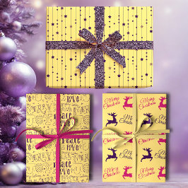 Gelbe und lila Pop-Art-Feiertage Geschenkpapier Set