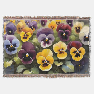 Gelbe und lila Stiefmütterchen Aquarellmalerei Decke