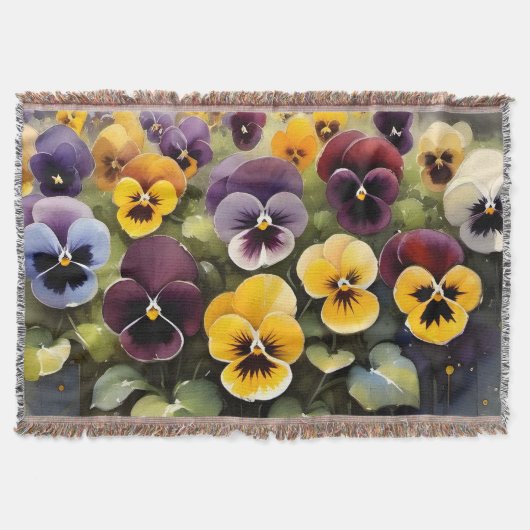 Gelbe und lila Stiefmütterchen Aquarellmalerei Decke (Vorderseite)