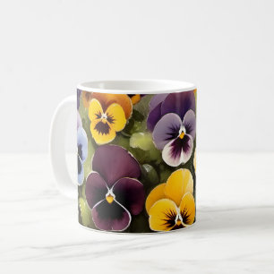 Gelbe und lila Stiefmütterchen Aquarellmalerei Kaffeetasse