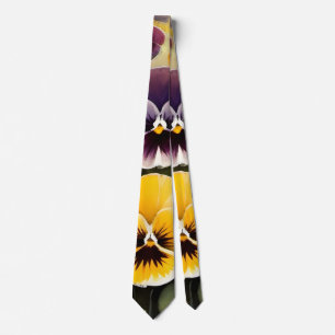 Gelbe und lila Stiefmütterchen Aquarellmalerei Krawatte