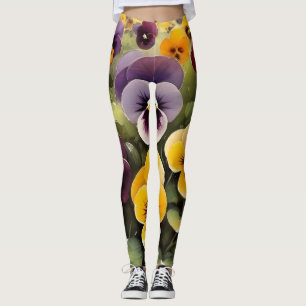 Gelbe und lila Stiefmütterchen Aquarellmalerei Leggings