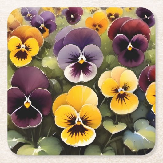 Gelbe und lila Stiefmütterchen Aquarellmalerei Rechteckiger Pappuntersetzer (Vorderseite)