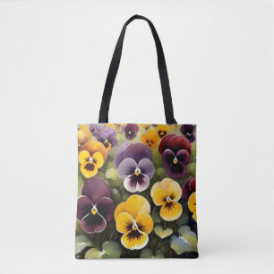 Gelbe und lila Stiefmütterchen Aquarellmalerei Tasche