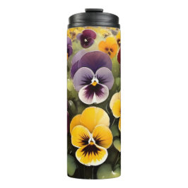 Gelbe und lila Stiefmütterchen Aquarellmalerei Thermosbecher